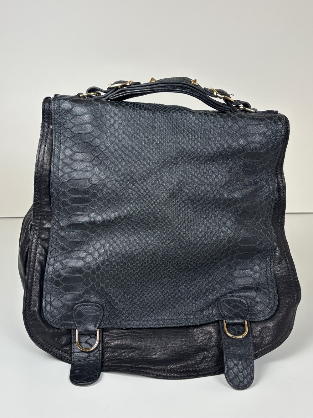 CC SKYE Onie Black Leather Python Embossed Messenger Bag